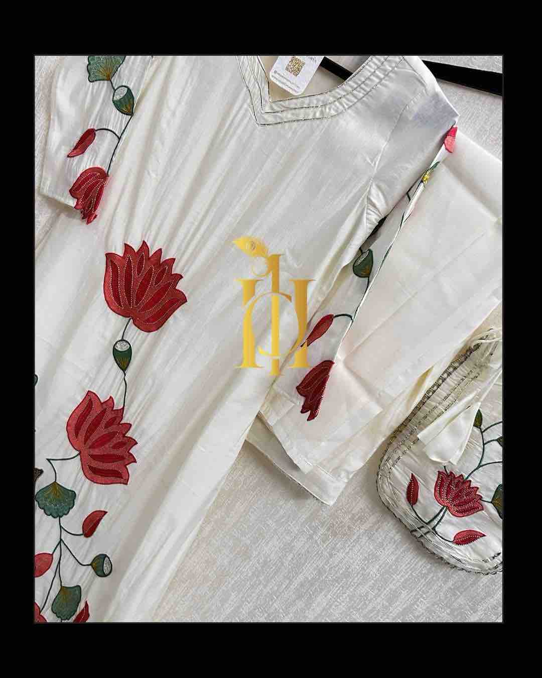 Ivory Lotus & Cow Embroidery Cordset